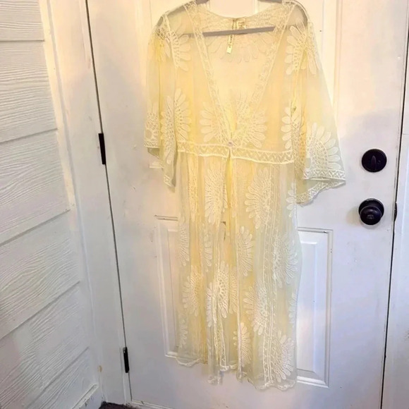 Forgotten Grace Open Duster Cardigan Robe Lace White Sz M Lace Romantic Cream - Picture 1 of 8